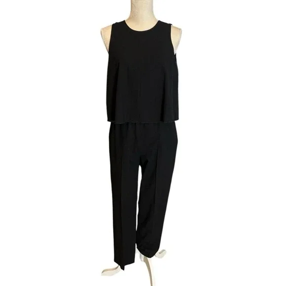 Club Monaco Sleeveless Straight Leg Jumpsuit Women's Size 0 Sheer Top w/Overlay - Picture 2 of 16